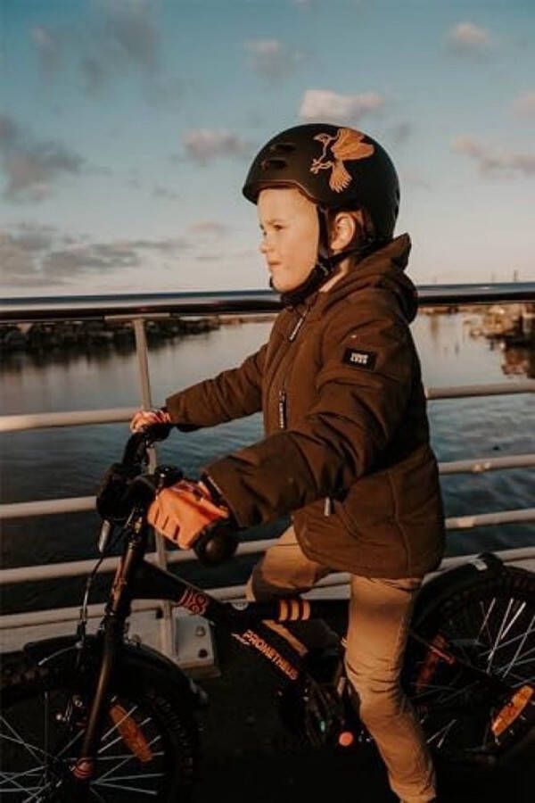 PolkaHome Kinderfiets 16 inch voor 5-jarigen met Veiligheidspakket Mat Zwart Oranje