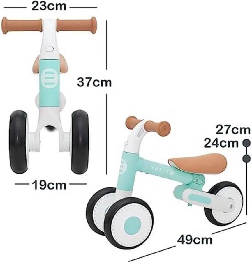 PolkaHome Kinderfiets zonder balanceedalen voor kinderen van 1 tot 2 jaar Teeny instapfiets 2 hoogtes zeer licht en robuust 2 voorwielen zacht zadel antislip stuur