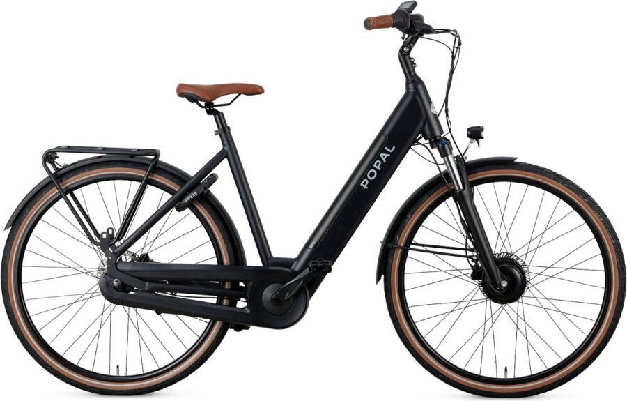 Popal Novel FM Elektrische Fiets 28 Inch E-bike 47 cm Damesfiets met 7 Versnellingen Verende Voorvork Matzwart