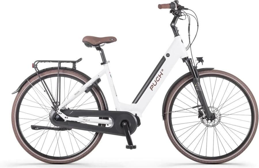 Puch E-Dance S N7 Elektrische Fiets Damesfiets Glans wit Lage instap Ananda M80 7 versnellingen E-bike