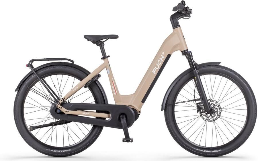 Puch E-Felice N7 Elektrische Fiets Mat Beige 53cm Lage Instap 720Wh Accu Capaciteit 250W Ananda Middenmotor Hydraulische Rem Shi o Nexus 7 Versnellingen