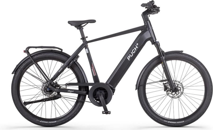 Puch E-Felice N7 Elektrische Fiets Mat Zwart- Belt Drive 56cm Hoge Instap 720Wh Accu Capaciteit 250W Ananda Middenmotor Hydraulische Rem