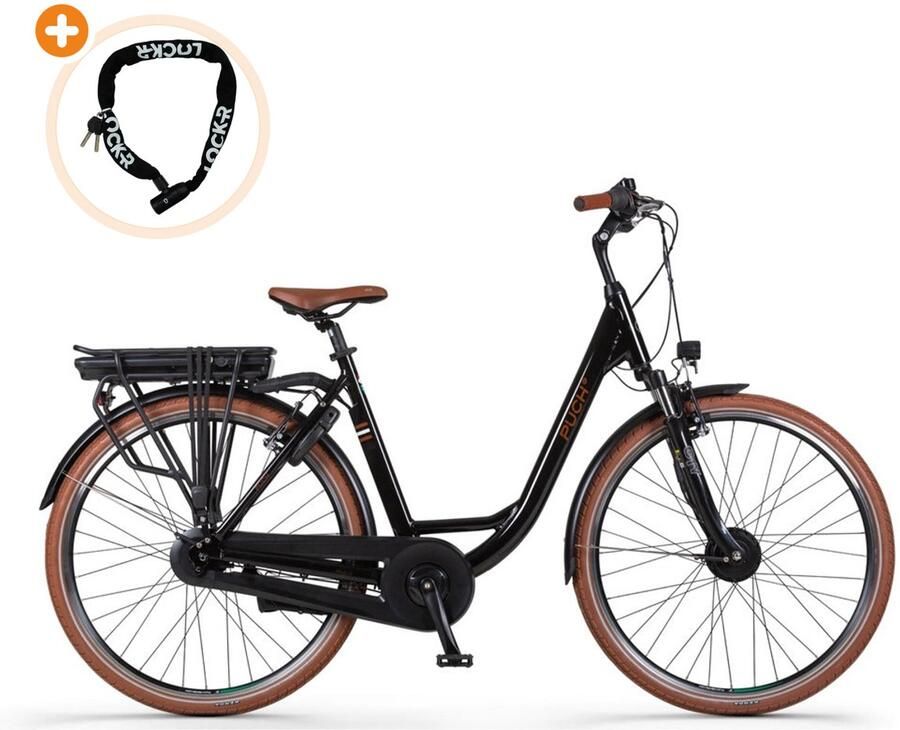 Puch E-Folk N7 Elektrische Fiets 28 inch Actieradius tot 120 km 7 versnellingen 468Wh accu Lage instap Zwart