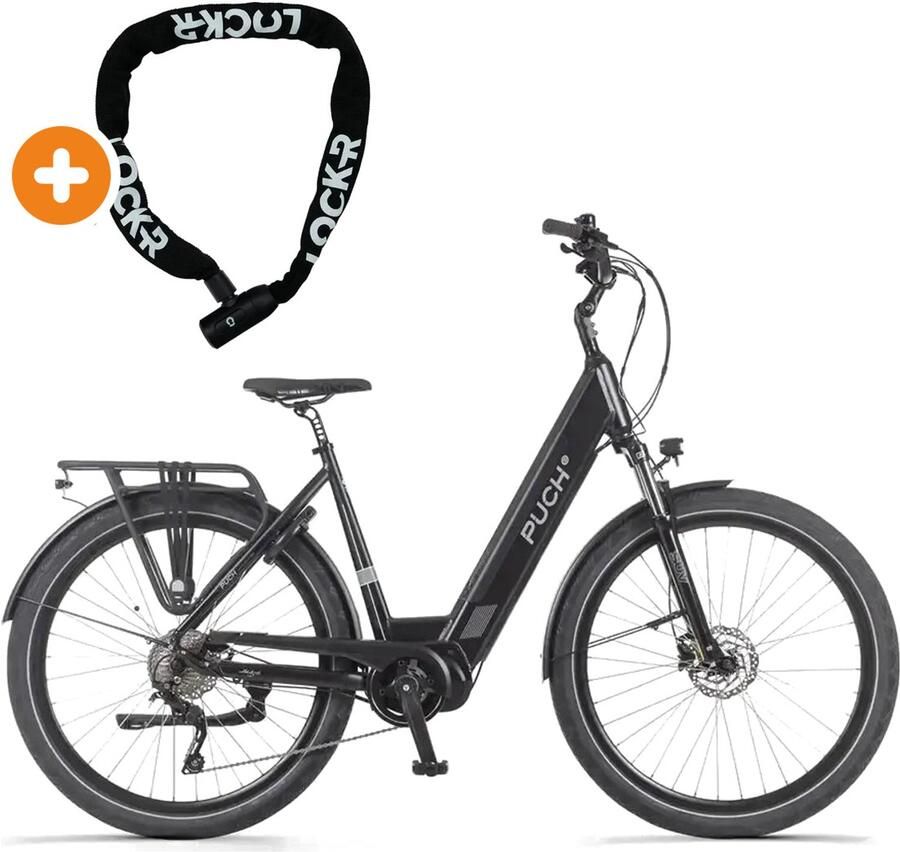 Puch E-Saphir SUV D10 Elektrische Fiets 28 inch 250W motor Actieradius tot 130 km 10 versnellingen Hydraulische schijfrem Zwart Glans