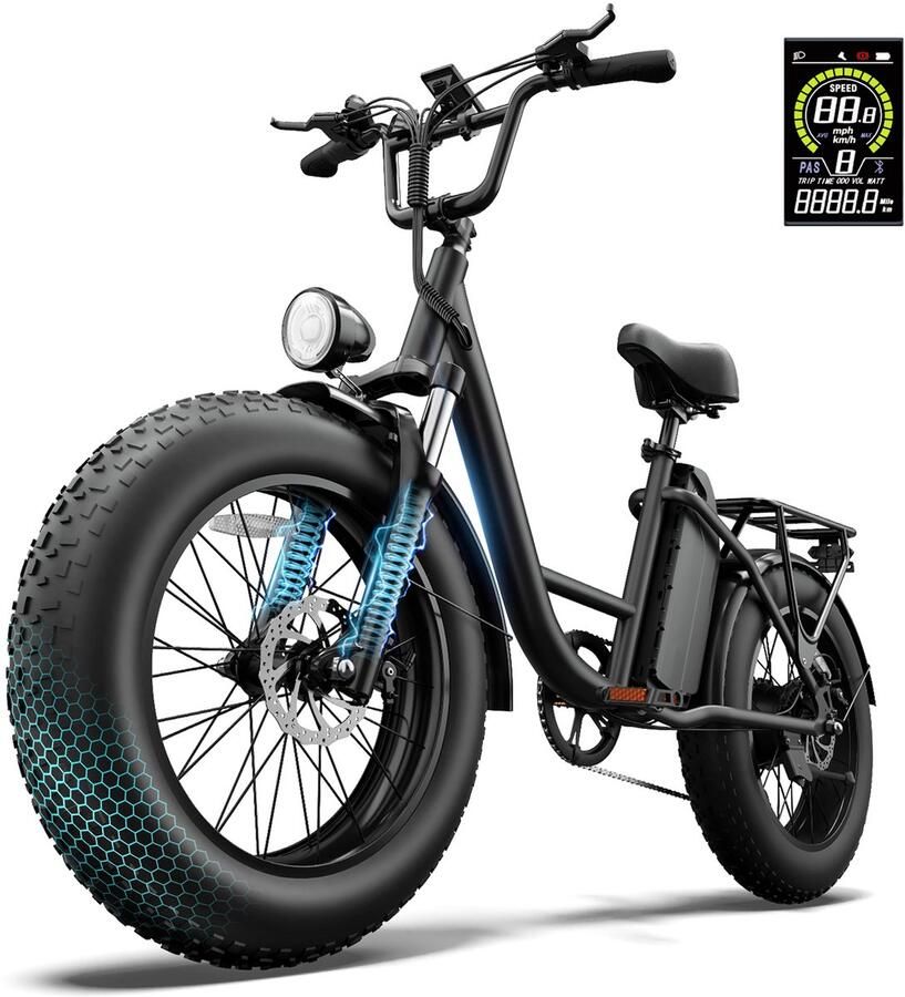 QEKUD E20 PRO E-Bike 20 inch Fatbike Elektrische Fiets 250W motor 48V 15.6Ah Accu 7 versnellingen- 50-75km actieradius