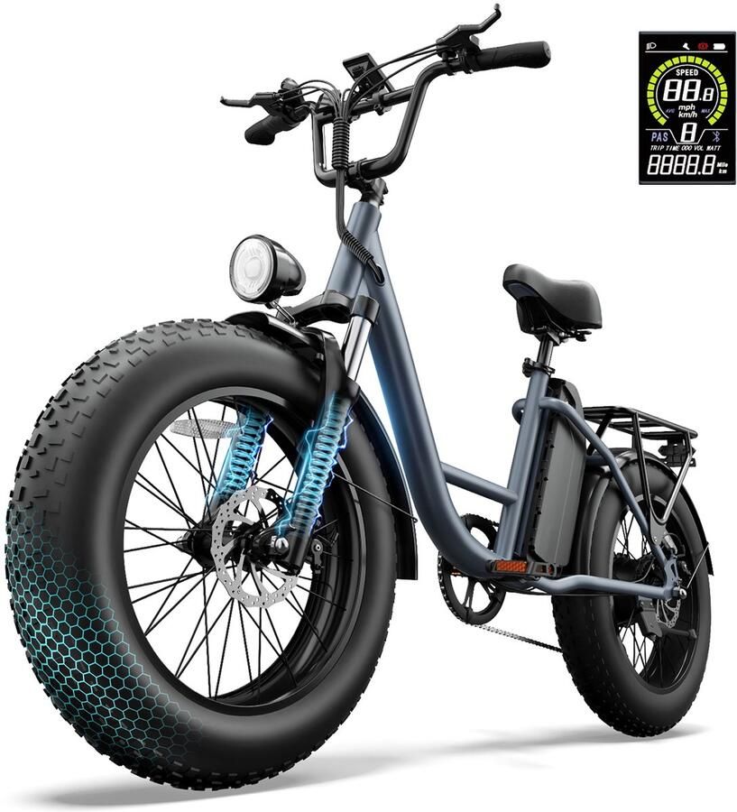 QEKUD E20 PRO E-Bike 20 inch Fatbike Elektrische Fiets 250W motor 48V 15.6Ah Accu 7 versnellingen- 50-75km actieradius