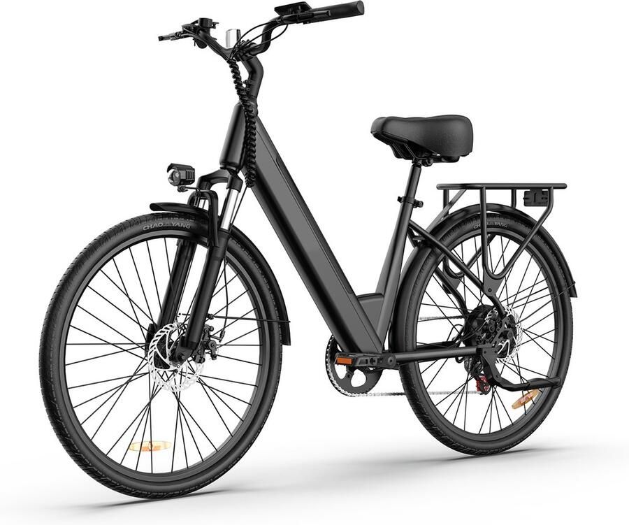 QEKUD E26 Elektrische Fiets 26 E Stadsfiets met Shi o 7 Versnellingen 250W Motor & 36V 13Ah Uitneembare Accu Schijfrem & LCD display Zwart