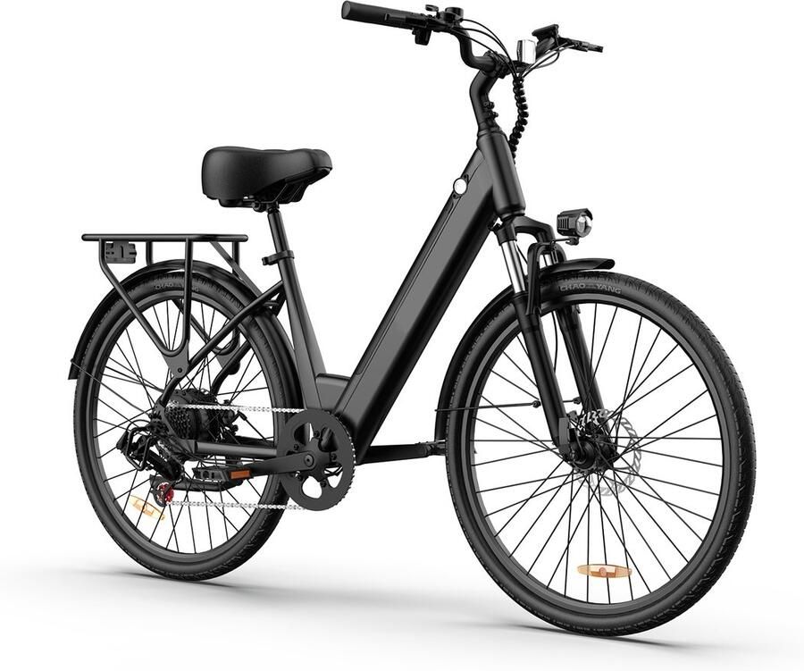 QEKUD E26 Elektrische Fiets 26 E Stadsfiets met Shi o 7 Versnellingen 250W Motor & 48V 10.4Ah Uitneembare Accu Schijfrem & LCD display Zwart