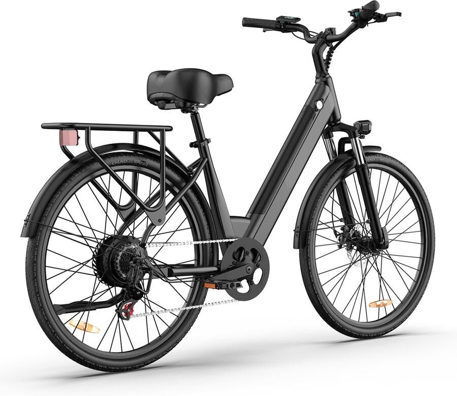 QEKUD E26 Elektrische Fiets Hoogkoolstofstaal 36V 13Ah Accu 80km Bereik Shi o 7-Speed 26 Banden
