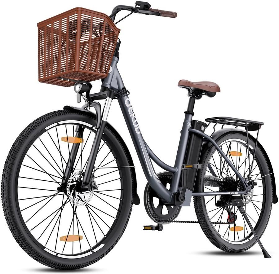 QEKUD Elektrische Fiets 26 Inch E-bike 36V 13Ah Uitneembare Accu Actieradius 80 km Shi o 7 Versnellingen Schijfrem Verlichting- Ideaal voor Woon-werkverkeer