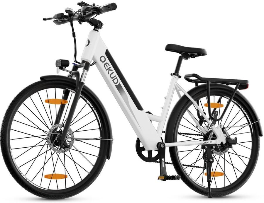 QEKUD Elektrische Fiets E-bike 26 27.5 inch 250W Motor -36V 13Ah Accu 100km 7 Versnellingen met app Wit