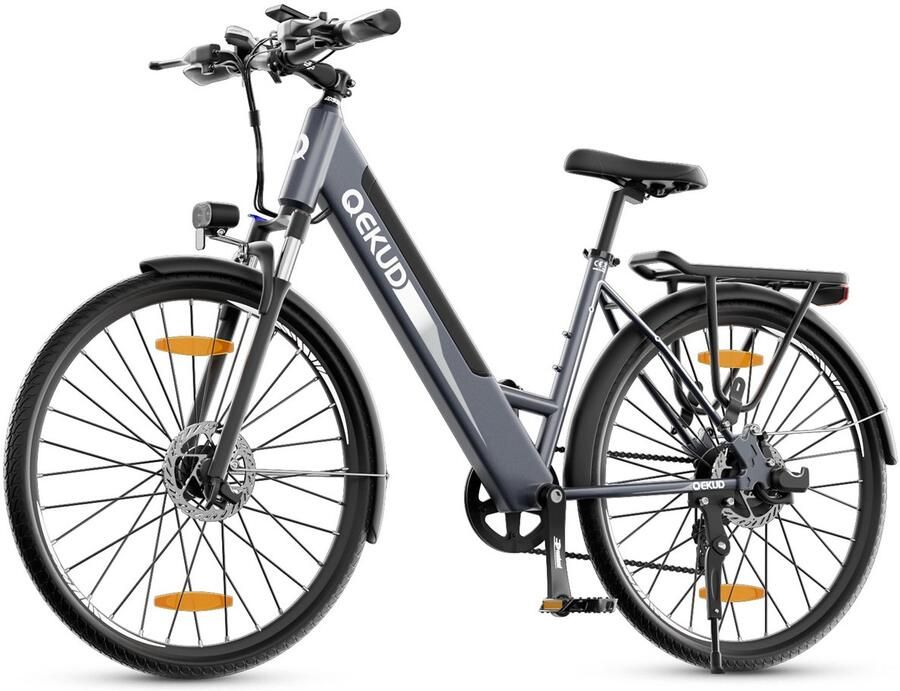QEKUD Elektrische Fiets E-bike 26 inch 250W Motor -36V 13Ah Accu 100km 7 Versnellingen met app grijs