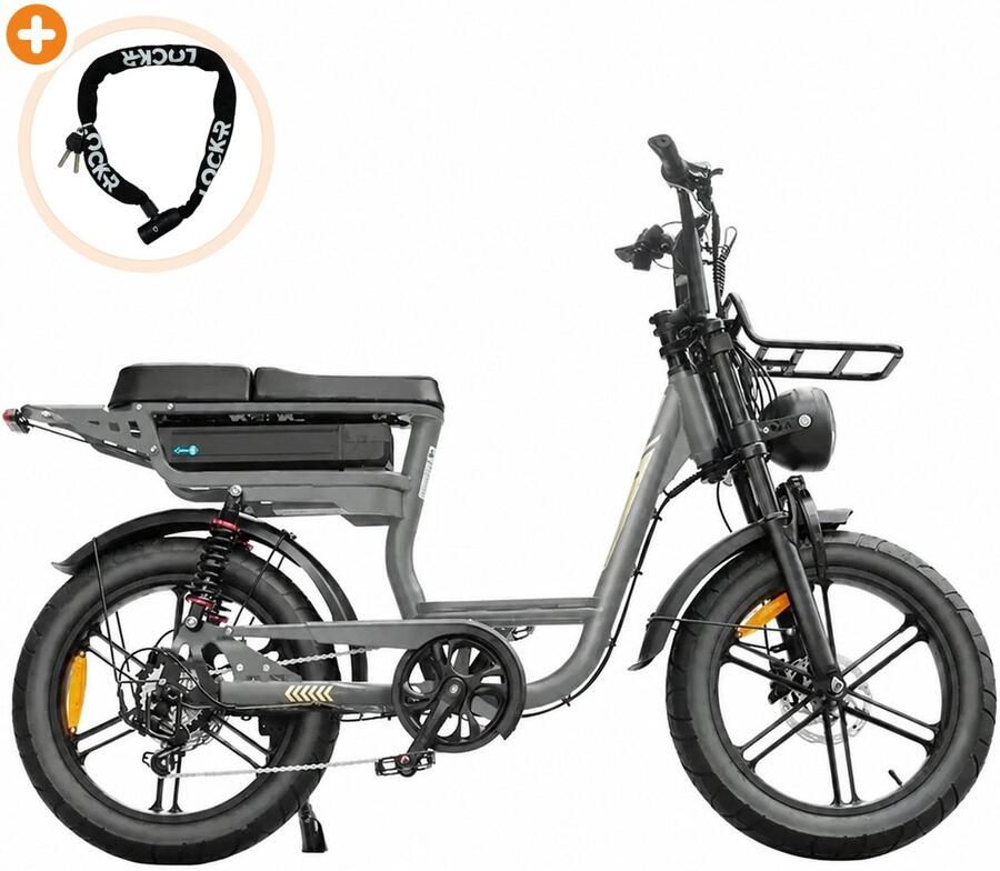 QM Wheels V20 Comfort Elektrische Fatbike 20 inch 250W motor Actieradius tot 60 km 7 versnellingen Hydraulische schijfrem 720Wh accu Grijs