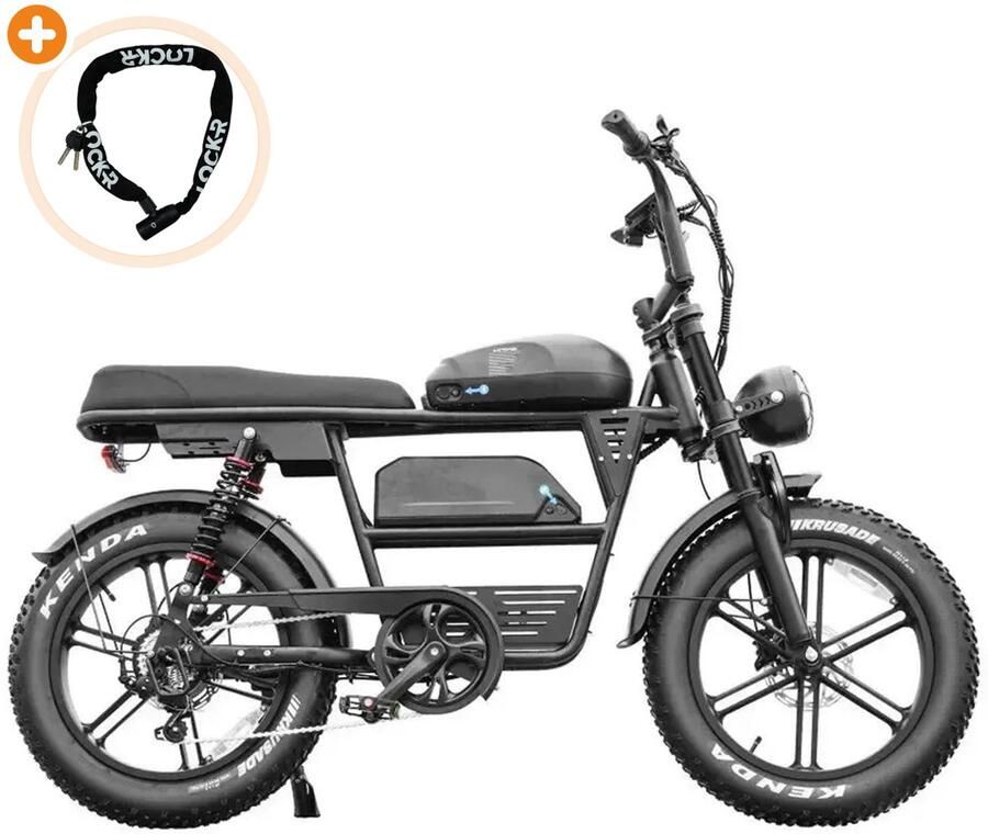 QM Wheels V20 EB30 Dubbele Accu Elektrische Fatbike 20 inch 250W motor Actieradius tot 120 km 7 versnellingen Hydraulische schijfrem Zwart