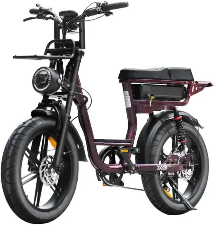 QmWheel V20 Comfort Elektrische Fatbike Lage Instap 20 Inch 250W Motor 7 Versnellingen 60 km Actieradius Hydraulische Schijfrem Paars