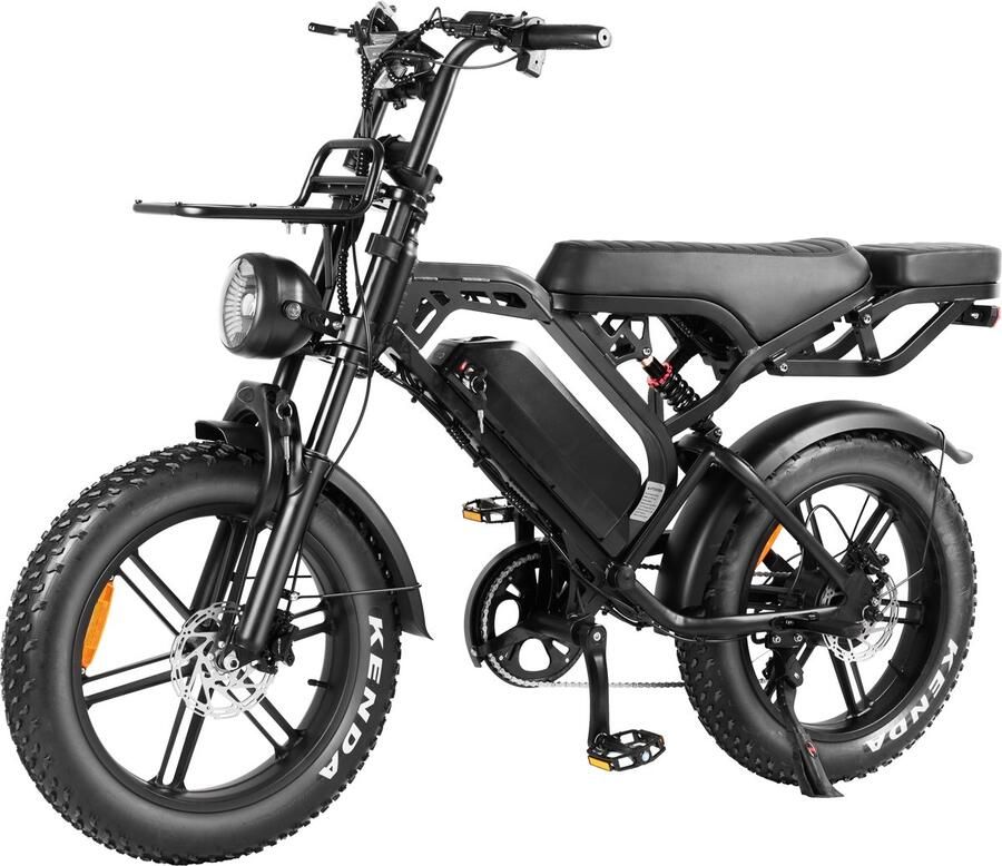 QmWheel V20 Pro Elektrische Fatbike Ingebouwd Alarmsystseem Inclusief Achterzitje Inclusief Voetsteuntjes Inclusief Voorrekje 20 Inch 250W Motor 7 Versnellingen 60 km Actieradius Hydraulische Schijfrem Donkergrijs