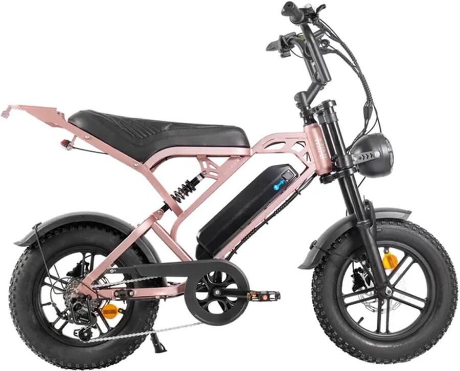 QmWheel V20 Pro Mini Elektrische Fatbike 16 Inch 250W Motor 7 Versnellingen 40 km Actieradius Hydraulische Schijfrem Rosé