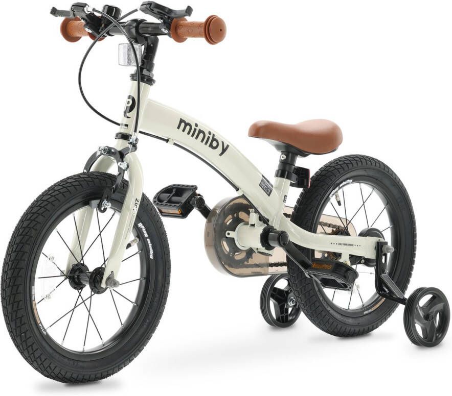 Qplay Miniby Kinderfiets 14 inch 3 in 1 loopfiets Creme