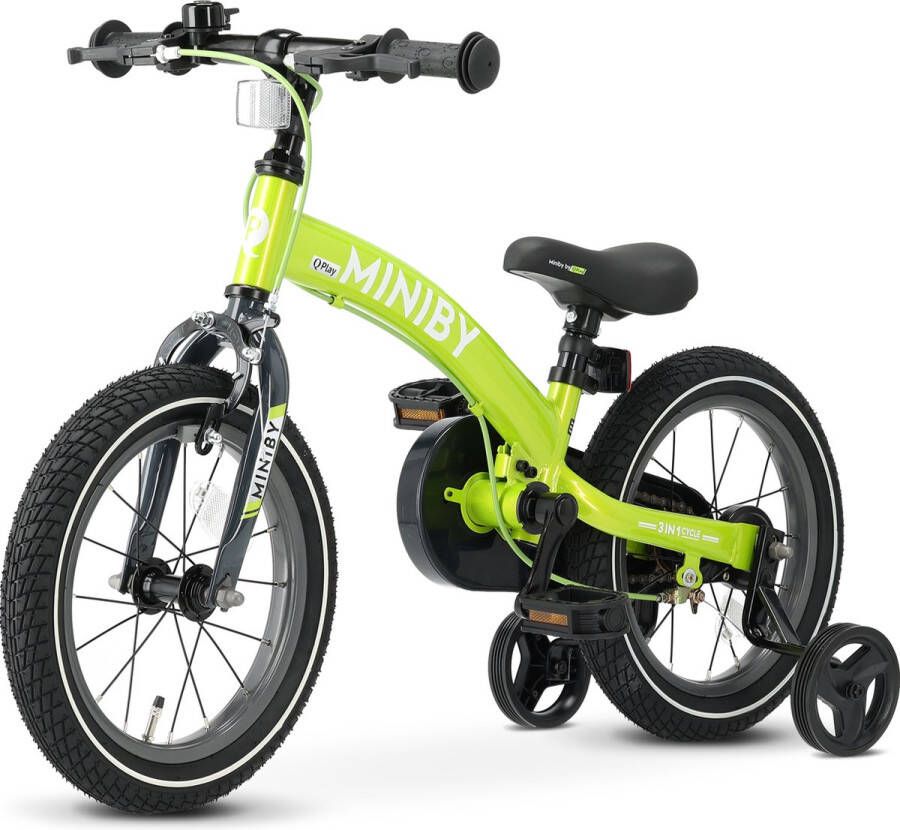 Qplay Miniby Kinderfiets 14 inch 3 in 1 loopfiets Groen