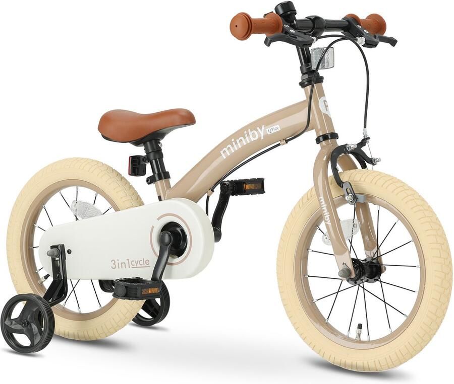 Qplay Miniby Kinderfiets 14 inch 3 in 1 loopfiets Nude Pink