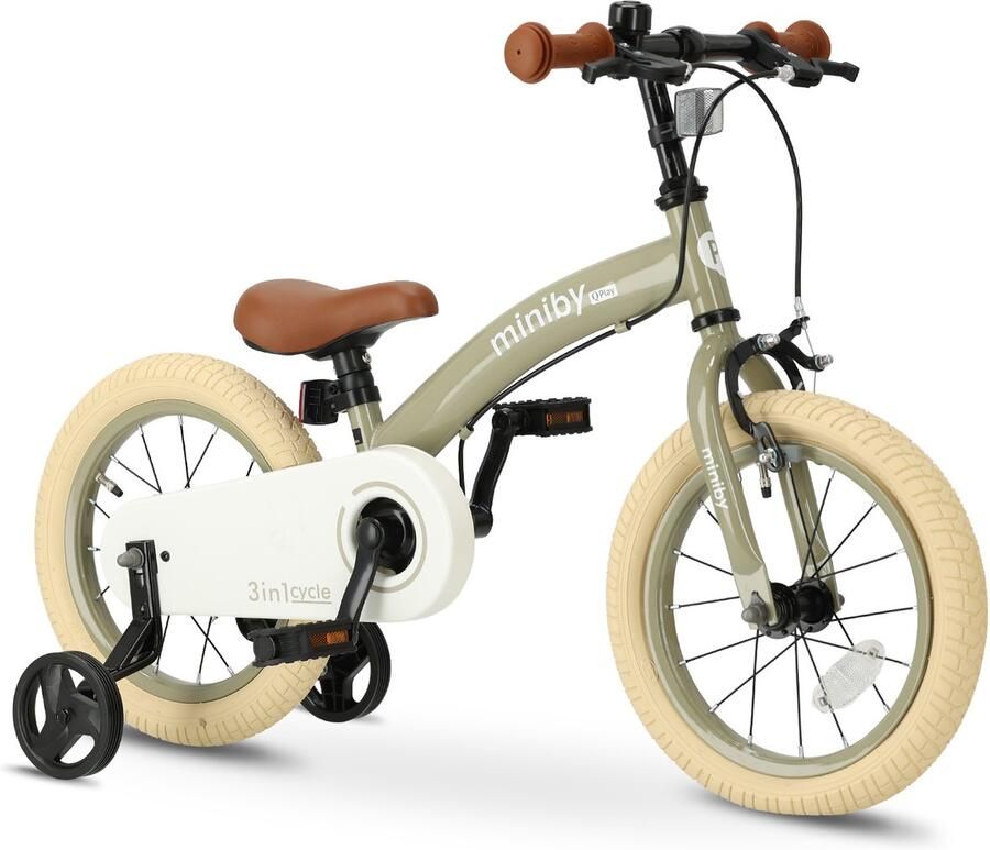 Qplay Miniby Kinderfiets 14 inch 3 in 1 loopfiets Olive