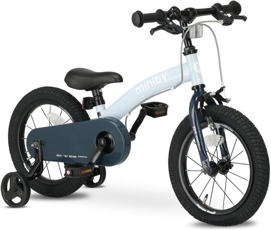 Qplay Miniby Luxe Kinderfiets 14 inch 3 in 1 Loopfiets Blauw