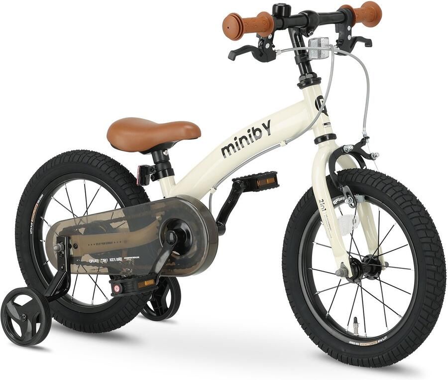 Qplay Miniby Luxe Kinderfiets 14 inch 3 in 1 Loopfiets Cream