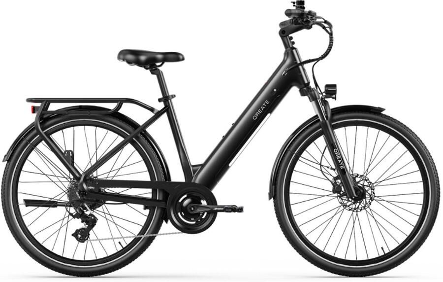 Qreate City Air E-bike Lage Instap 27.5 Inch 250W Motor 7 Versnellingen 90 km Actieradius Hydraulische Schijfrem Zwart