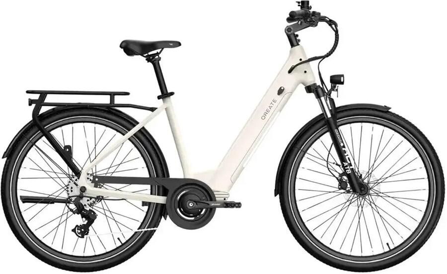 Qreate City Air Pro Elektrische Stadsfiets Beige Tot 90 km Actieradius Koppelsensor Hydraulische Schijfrem