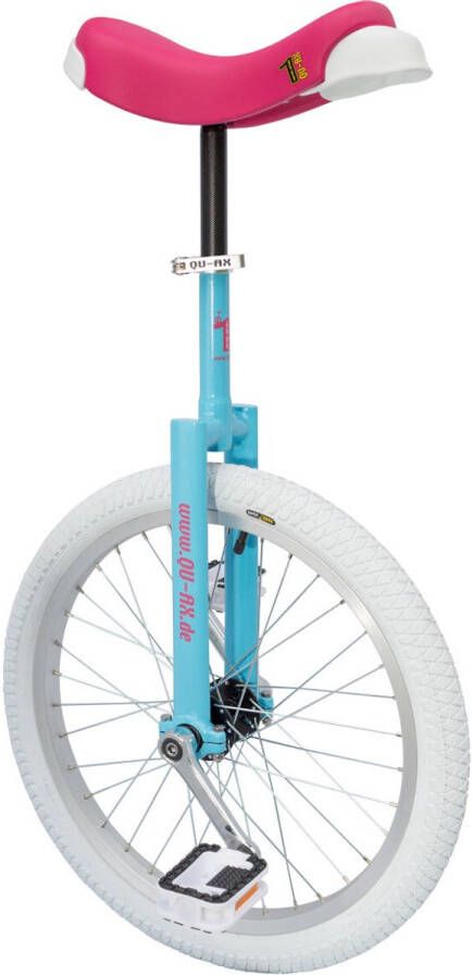 QU-AX Luxus 20 inch eenwieler blauw met roze zadel