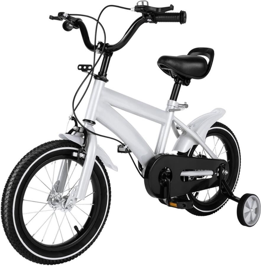 Quvo Kinderfiets – Kinderfiets vanaf 3 jaar – Loopfiets – Met Wieltjes – 14 Inch – Sportief – In Hoogte Verstelbaar– Voor en Wit 36cm lengte