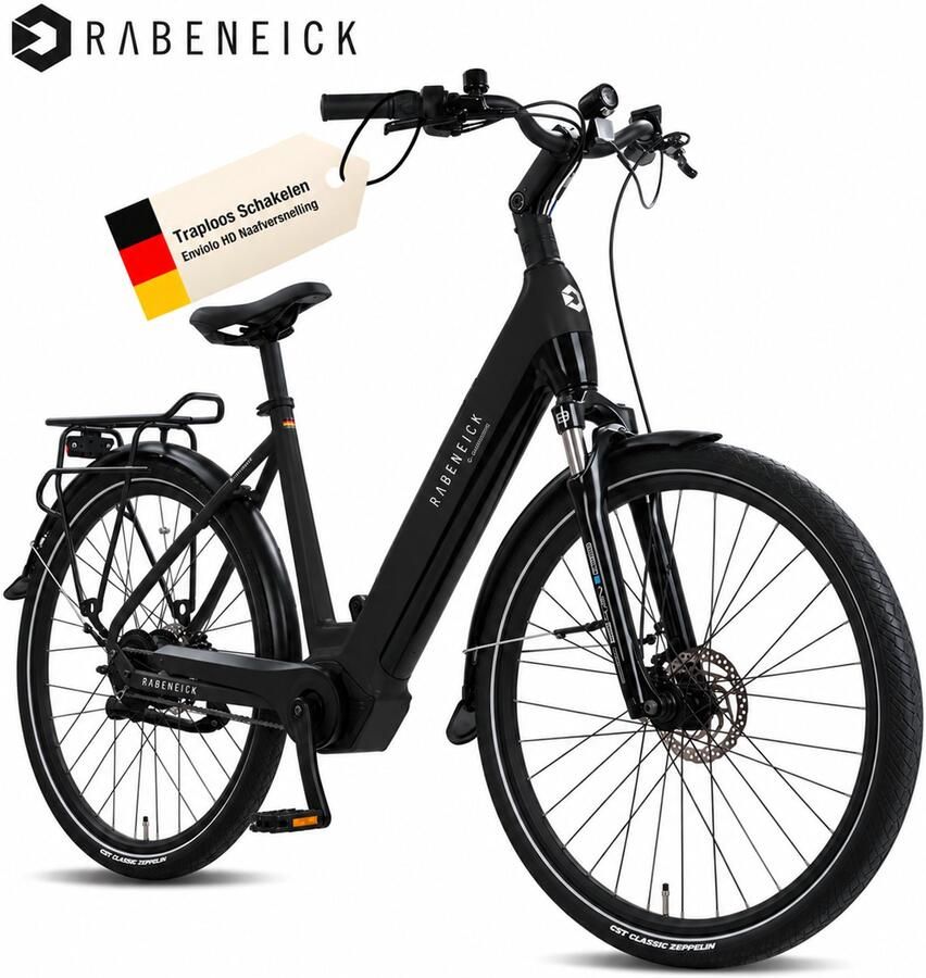 Rabeneick Enviolo HD Naafversnelling Traploze versnelling 75 Nm Middenmotor Comfort 28 Inch elektrische Fiets 522 Wh Accu 51 cm Wave Frame Elektrische Stadsfiets Maximaal 150 km Actieradius Pedelec en Zwart