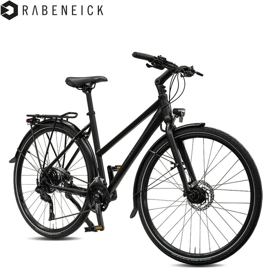 Rabeneick TS5 Lite 28 Inch Stadsfiets Lichtgewicht Fiets Shi o 9 Versnellingen Hydraulische Schijfrem 50 cm Frame Voor en Zwart