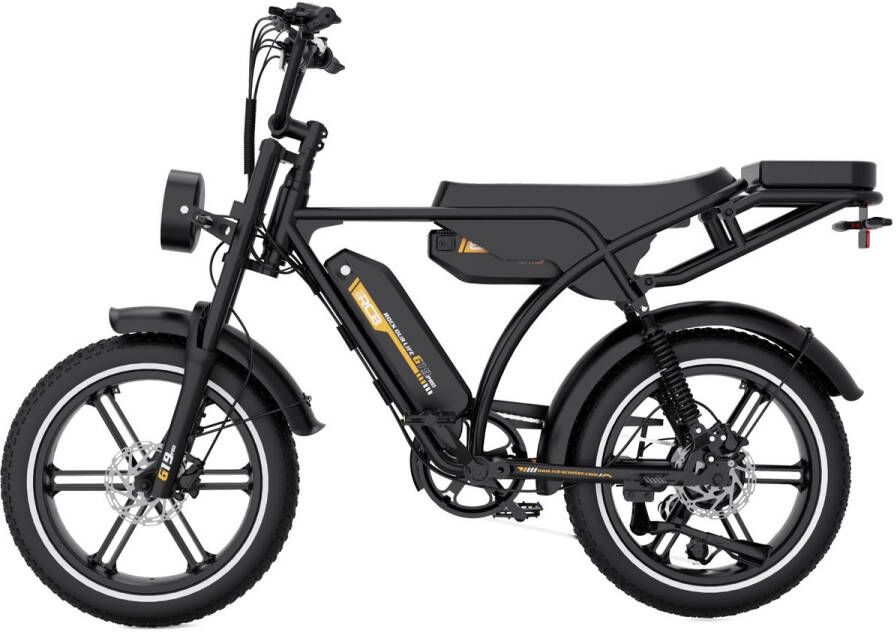 RCB Elektrische fatbike 48V 20.8Ah Mountainbike Actieradius 100km 25km u 250W motor 7 versnellingen met App en NFC -Zwart