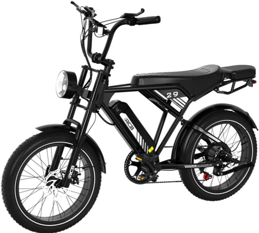 RCB Elektrische Fatbike RK29 Off-road E-bike met 20*4.0 dikke banden 48V 13AH verwijderbare lithiumbatterij Max 65 km bereik Max 25km u 7 versnellingen| Zwart