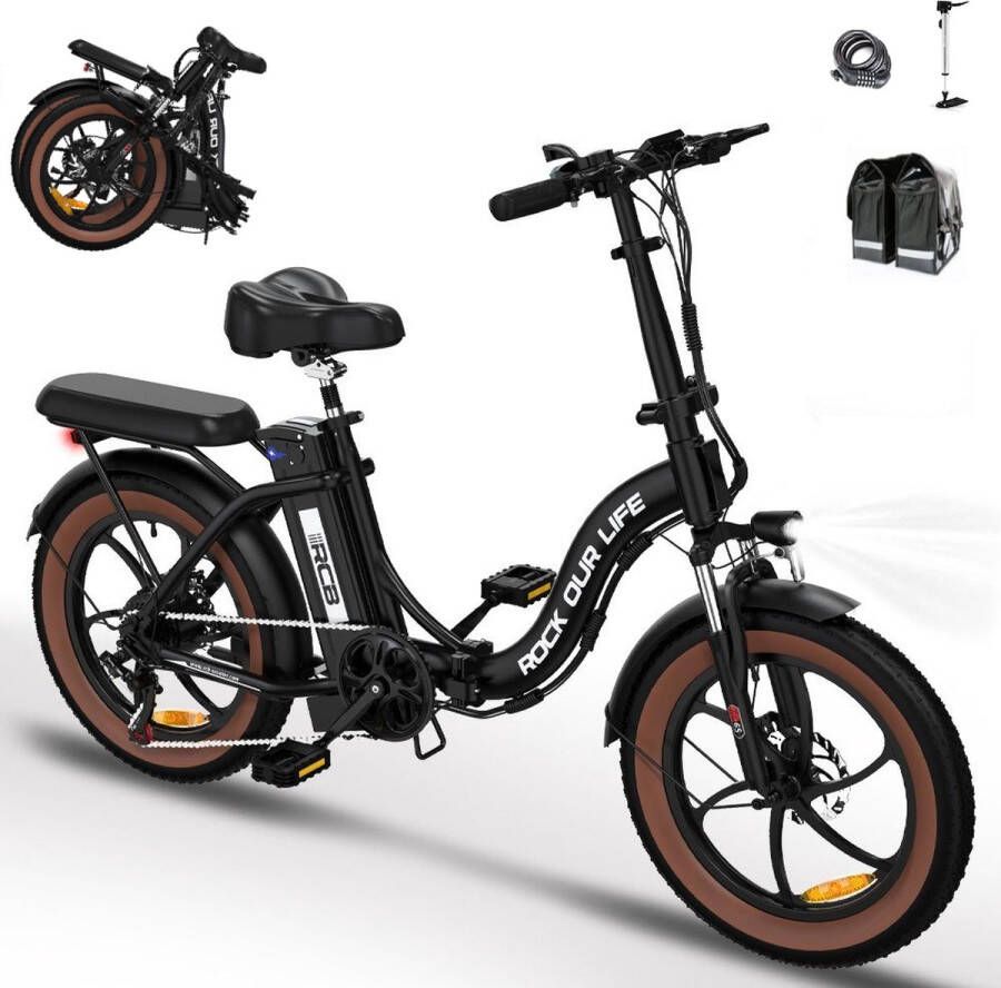 RCB Elektrische Fiets Opvouwbare E-bike met fietstas 20 Inch Fatbike 11.2AH 7 Versnellingen