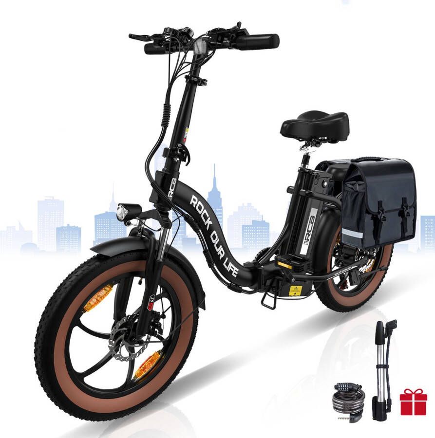 RCB Elektrische Fiets Opvouwbare E-bike met fietstas 20 Inch Fatbike 12AH 7 Versnellingen