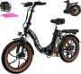 RCB RK6 Opvouwbare Elektrische Fiets – Robuuste Fatbike 20 Inch 250W 561.6Wh 7 Versnellingen Dubbele Schijfrem IP54 Waterbestendig 25 km h Met Bagagedrager Zwart - Thumbnail 2