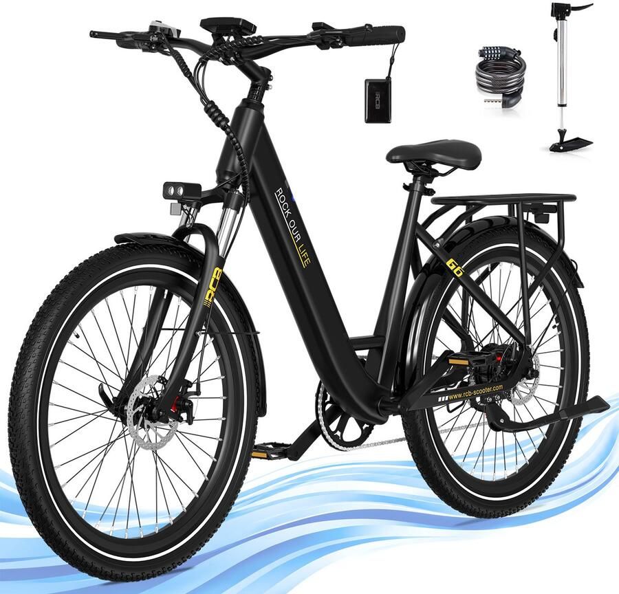 RCB 27.5 Elektrische Stadsfiets Actieradius tot 90 km 250W Koppelsensor 27% Klimvermogen 7 Versnellingen Schijfremmen App & NFC Zwart - Foto 2