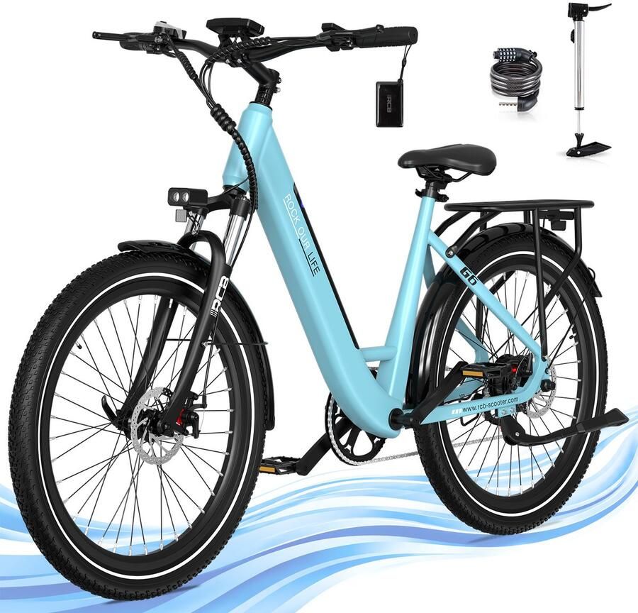 RCB G5 Elektrische Fiets Lichtgewicht Aluminium Frame 250W Motor 36V 10.4Ah Verwijderbare Batterij 7 Versnellingen Met App NFC & LCD Display Comfortabel & Roestvrij Voor Dames en Heren Actieradius 70km Zwart - Foto 5