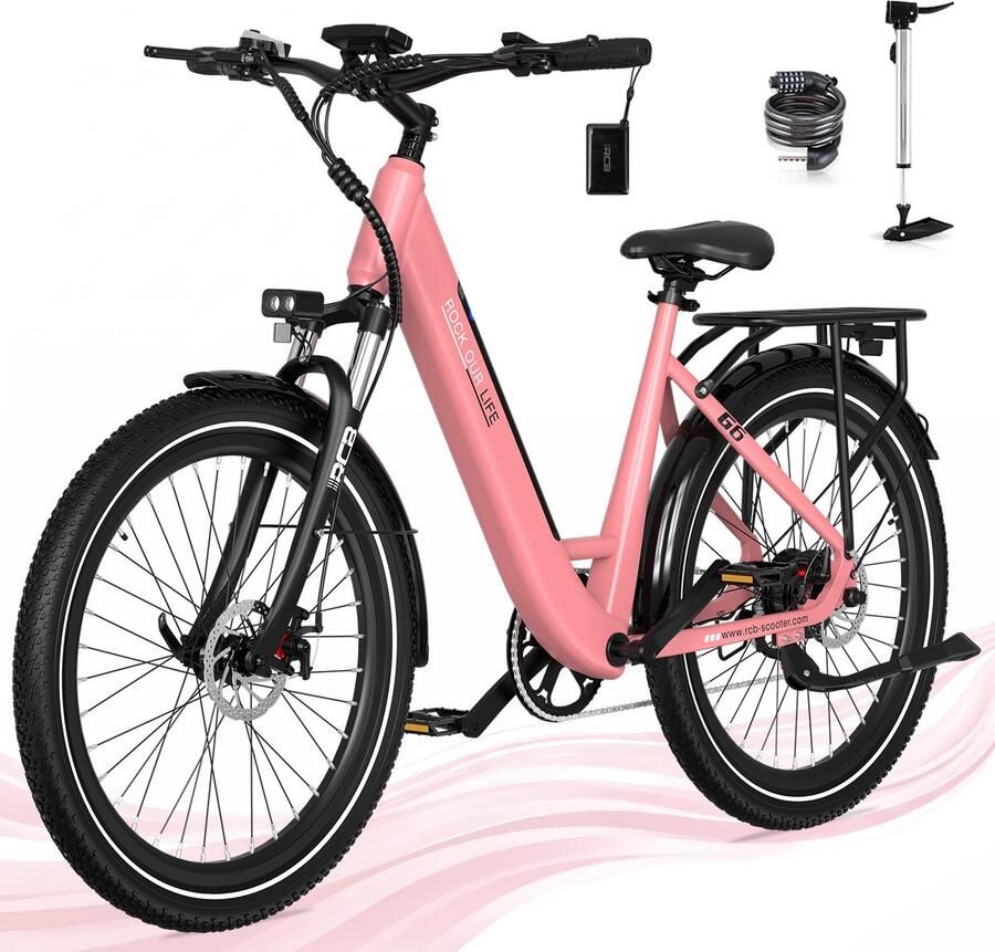 RCB 27.5 Elektrische Stadsfiets Dames 60-90 km Trendy City Commuter E-Bike -250W Koppelsensor 27% Klimvermogen 7 Versnellingen Schijfremmen Met App & NFC -roze - Foto 4