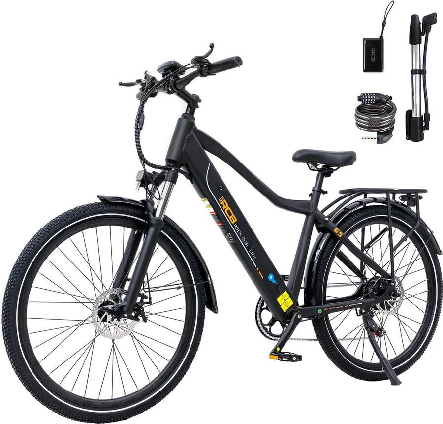 RCB Elektrische Fiets 250W Motor 36V 13Ah Tot 60-90km 7 Versnellingen Met App en NFC Zwart