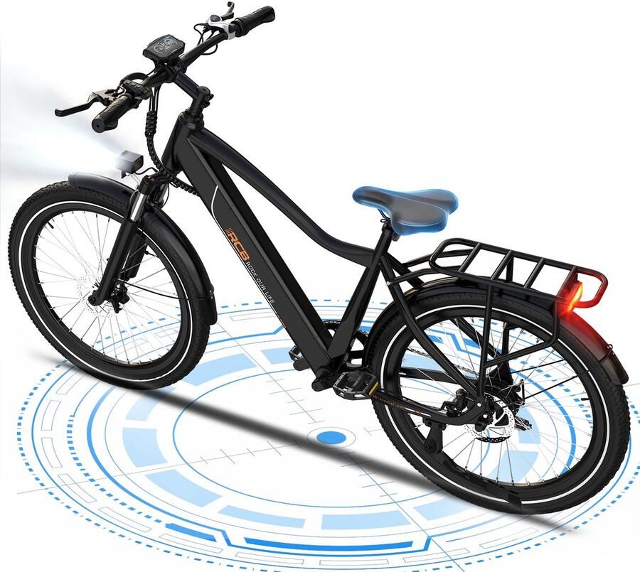 RCB G5 Elektrische Fiets Trendy 80km City Commuter EBike 250W 36V 13Ah Voorvorkvering 7 Versnellingen App NFC & LCD Lichtgewicht Aluminium Zwart - Foto 3