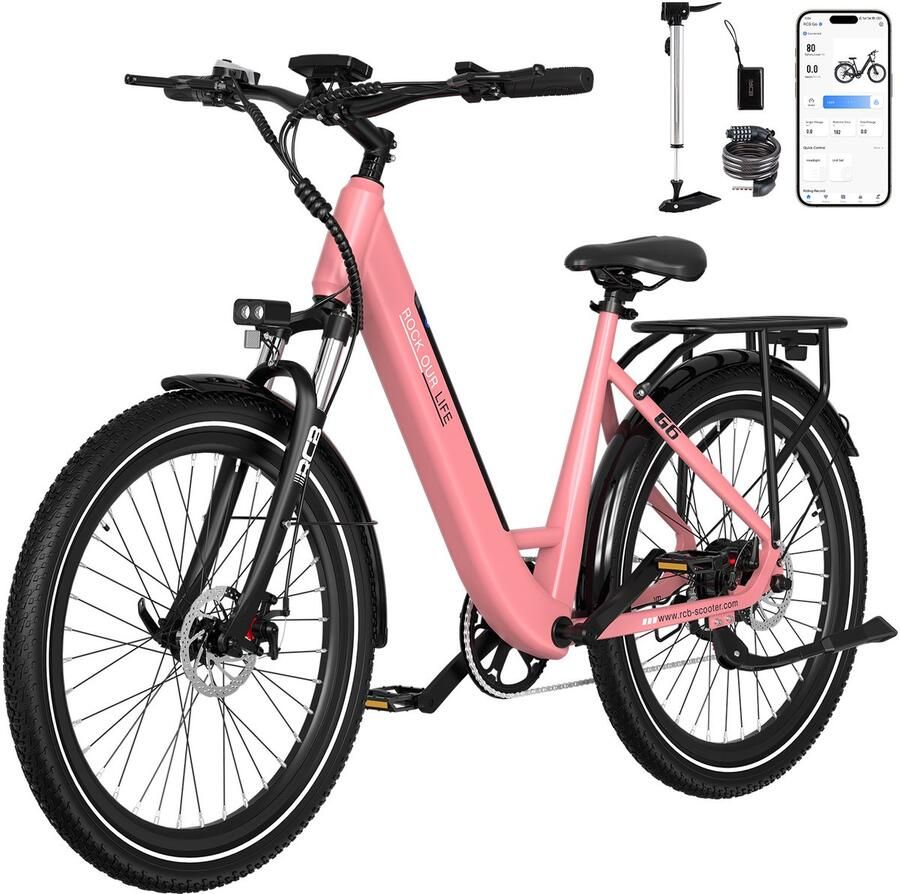 RCB G6 27.5 Elektrische Fiets dames 60-80 km Trendy City Commuter EBike 250W 7 versnellingen met App en NFC -roze - Foto 2