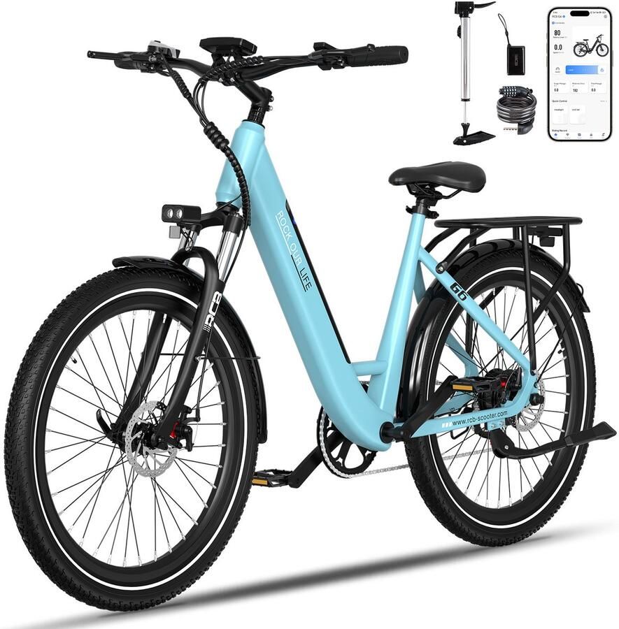 RCB G5 Elektrische Fiets Lichtgewicht Aluminium Frame 250W Motor 36V 10.4Ah Verwijderbare Batterij 7 Versnellingen Met App NFC & LCD Display Comfortabel & Roestvrij Voor en Actieradius 70km Zwart - Foto 4