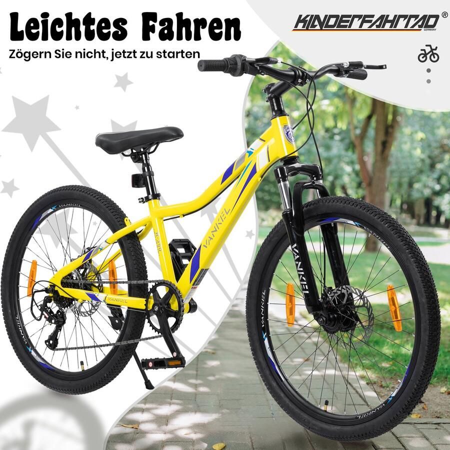 REDOM Mountainbike Voor Kinderen En Jongeren 24 Inch 6 Versnellingen Verende Voorvork Schijfremmen Geel - Foto 2