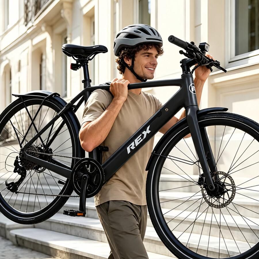 Rex 16 5 kg Lichtgewicht Carbon Frame Carbon Voorvork 28 Inch Elektrische fietsen 250W 40 Nm Achterwielmotor Shi o Deore 10 Versnellingen 52 cm Wave Frame Elektrische Stadsfiets en Zwart