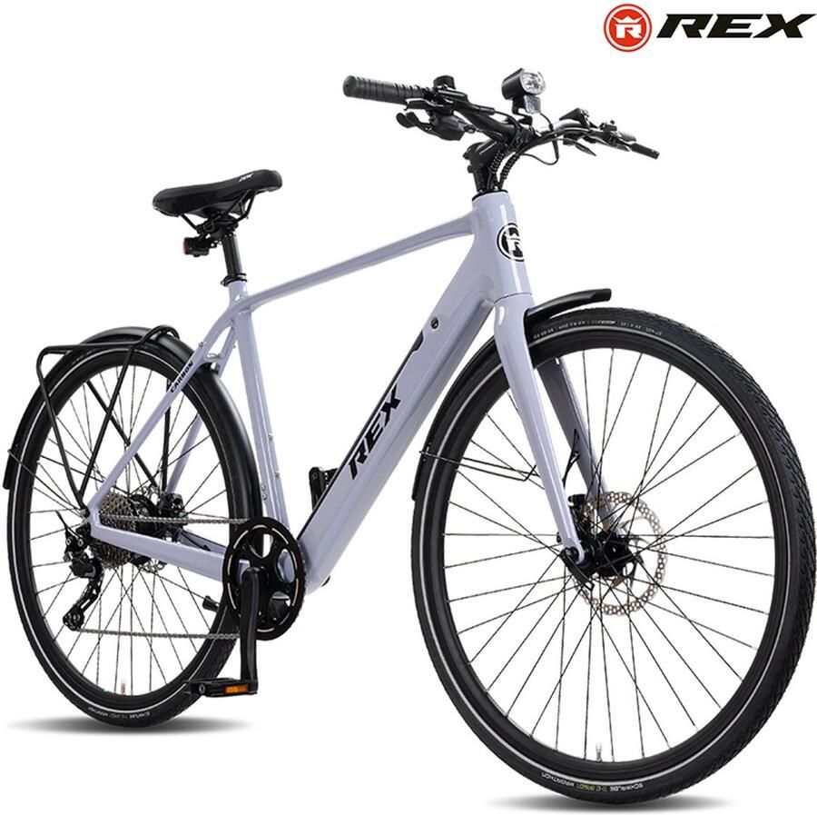 Rex Carbon City Elektrische Fiets 28 inch elektrische fiets unisex- stadsfiets Achtermotor 250W SHI O 11 Versnellingen voor en