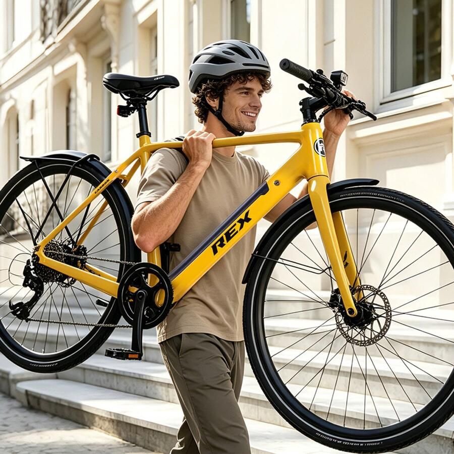 Rex Carbon City Elektrische Fiets 28 inch elektrische fiets unisex- stadsfiets Achtermotor 250W SHI O 10 Versnellingen voor en