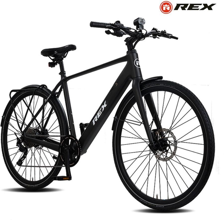 Rex Carbon City Elektrische Fiets 28 inch elektrische fiets unisex- stadsfiets Achtermotor 250W SHI O 13 Versnellingen voor en